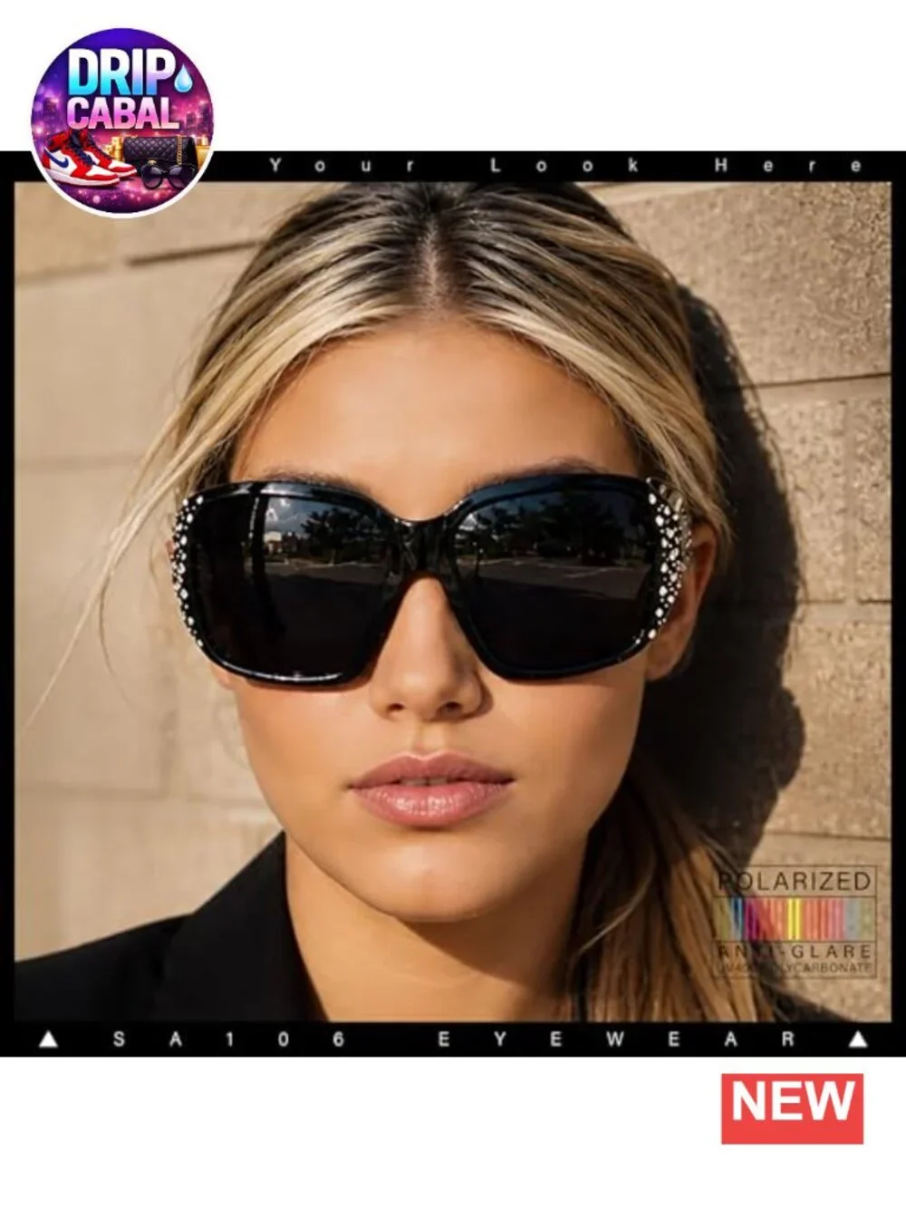 Polarized Oversized Rhinestone Bling Rhinestone Bling Sparkling Womens